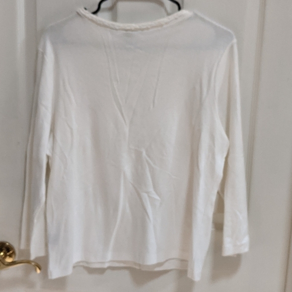 Rafaella Women's Petite Large White Cardigan with Beading - Picture 5 of 8